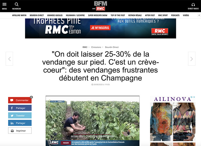 LA MATINALE BFM TV : Vendanges 2020